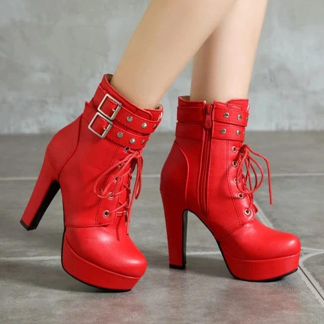 Red lace up boot heels online