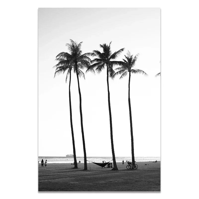 04 / 20x30cm No Frame Black and White Wall Art Seascape Canvas Print Poster Beach Girl Surfboard Painting Landscape Tropical Palm Picture Home Decor