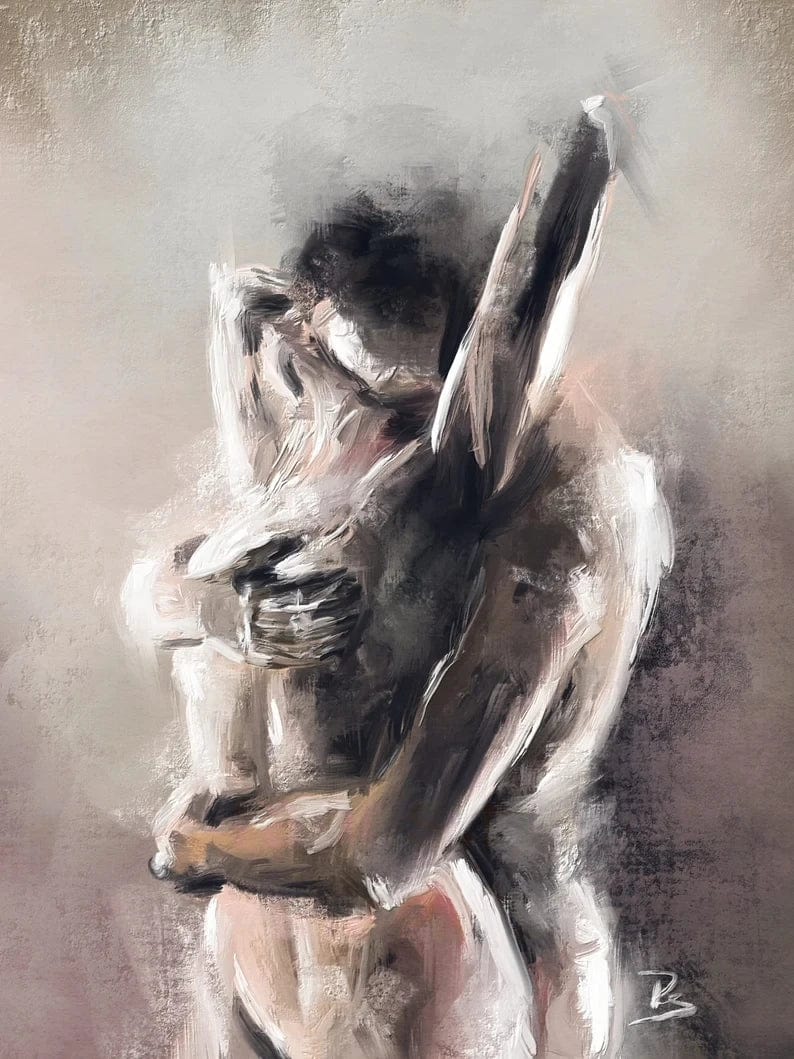 1 / 40X60cm Unframed Nordic Abstract Erotic Nude Lovers Embracing Artwork Canvas Painting HD Print Wall Art Pictures Bar Club Hotel Home Decoration