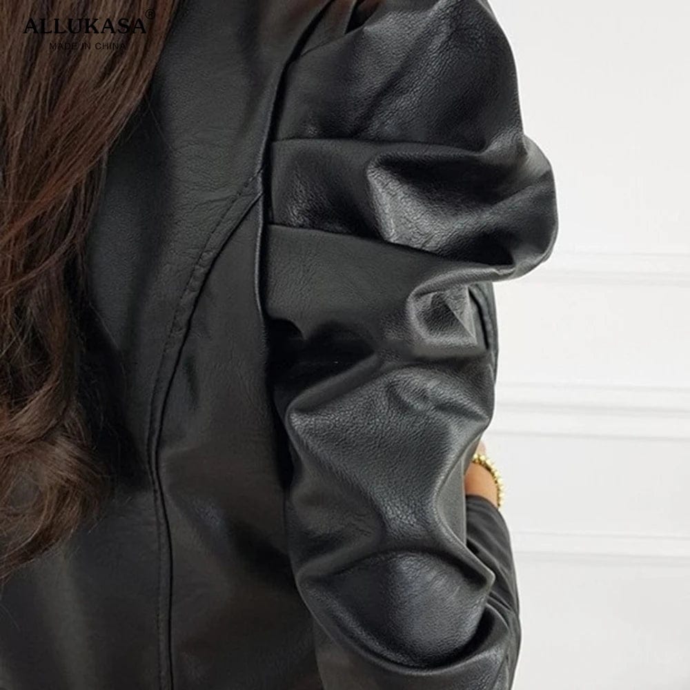 2020Top Black Faux Leather Jacket For Women Fashion PU Leather Lady Coat Jackets With Zipper Outerwear Long Sleeve O Neck Female