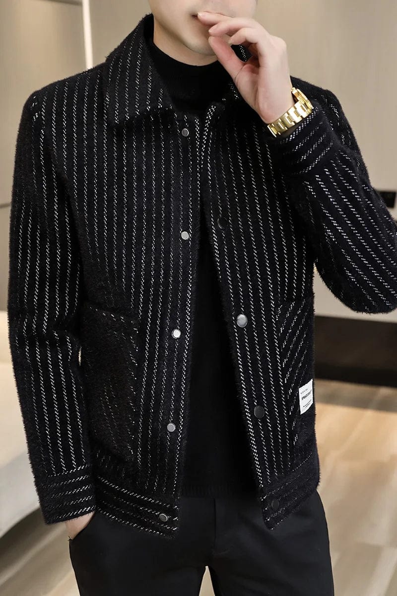 2022 Autumn Winter Striped Men's Jacket Casual Business Wool Blends Trench Coats Fashion Social Overcoat Slim Windbreaker