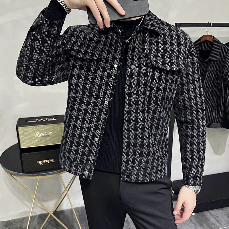 2022 Winter Houndstooth Leather Jackets Men Thicken Warm Turn Down Collar Motorcycle Jacket Casual Slim Fit PU Coat Men Clothing