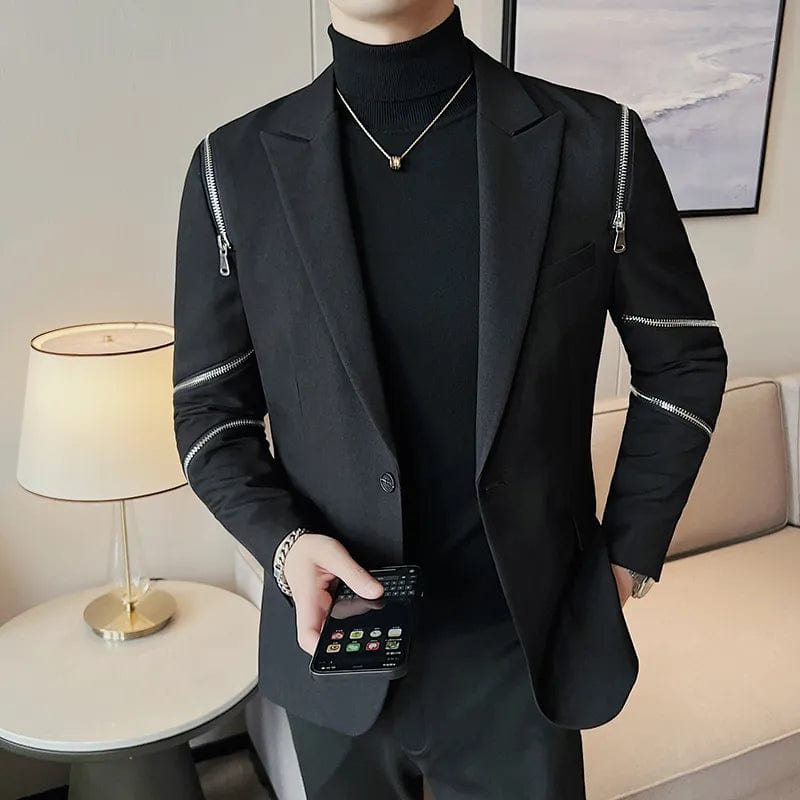 2022 Winter Zipper Decoration Blazer Men Slim Casual Suit Jacket Wedding Business Dress Coat Banquet Singer Stage Men Clothing