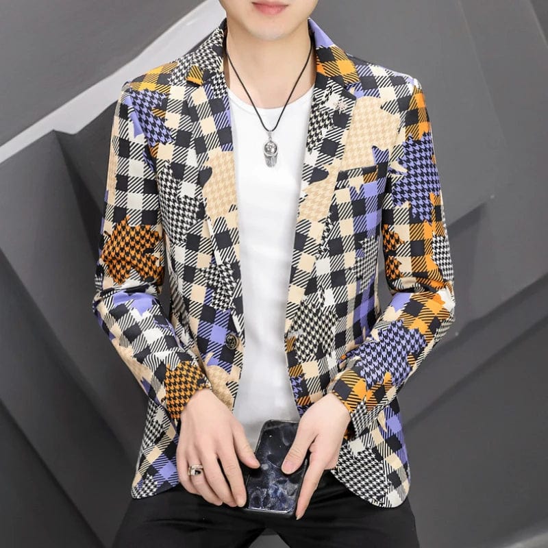 2023 Autumn Plaid Men Blazers Korean Fashion Lim Casual Business Suit Jackets High Quality Male Office Social Streetwear Coat