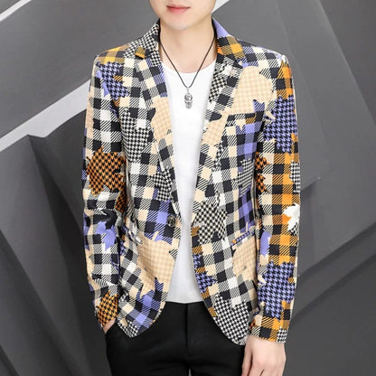 2023 Autumn Plaid Men Blazers Korean Fashion Lim Casual Business Suit Jackets High Quality Male Office Social Streetwear Coat