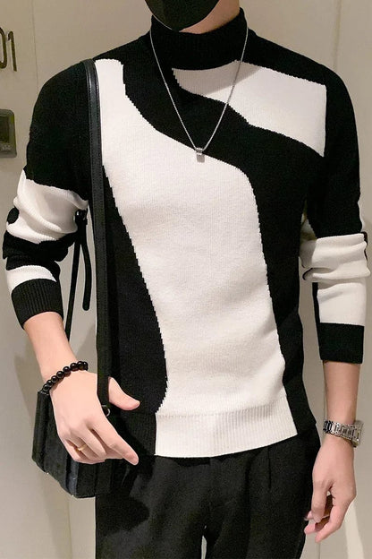 2023 Autumn/Winter Colored Half Turtleneck Sweater Men Long Sleeve Slim Fit Casual Pullover Social Underlying Knitwear Tops