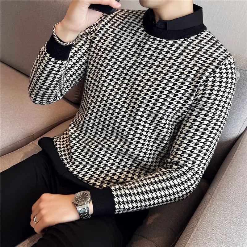 2023 Brand Clothing Men Winter Thermal Knitting Sweater/Male Slim Fit High Quality Shirt Collar Fake two Piece Pullover Sweatres