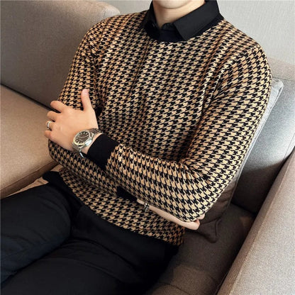 2023 Brand Clothing Men Winter Thermal Knitting Sweater/Male Slim Fit High Quality Shirt Collar Fake two Piece Pullover Sweatres