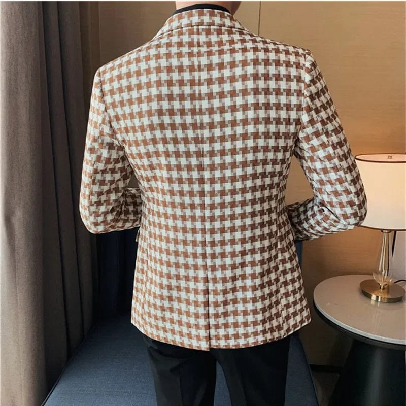 2023 British Style Men Casual Blazer British Style Business Slim Fit Plaid Suit Coat Male Formal Single Buckle Suit Jacket 4XL