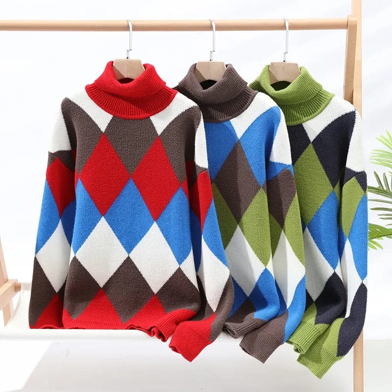 2023 New Fall Winter Thick Warm Turtleneck Sweater Men Top Quality Mens Christmas Sweaters High Neck Argyle Cashmere Pullover