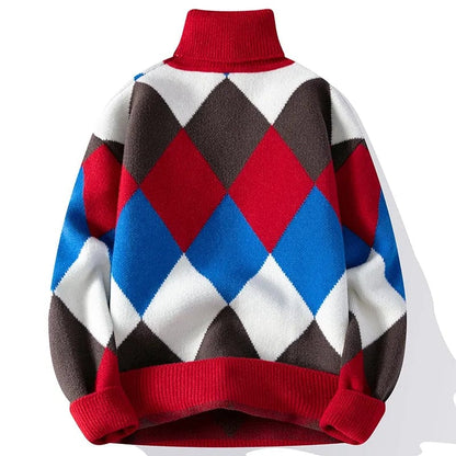 2023 New Fall Winter Thick Warm Turtleneck Sweater Men Top Quality Mens Christmas Sweaters High Neck Argyle Cashmere Pullover