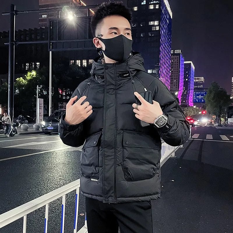2023 Winter Hooded Cotton Jackets Men Thickened Warm Solid Color Slim Casual Coat Social Party Overcoat Streetwear Men Clothing