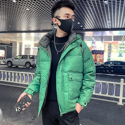 2023 Winter Hooded Cotton Jackets Men Thickened Warm Solid Color Slim Casual Coat Social Party Overcoat Streetwear Men Clothing