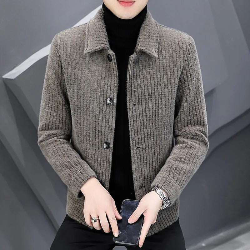 2023Men's short tweed jacket gold mink velvet tweed coat men's autumn and winter trend handsome thickened lapel jacket men