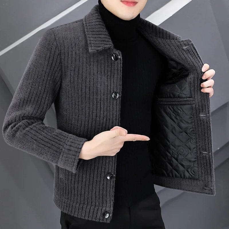 2023Men's short tweed jacket gold mink velvet tweed coat men's autumn and winter trend handsome thickened lapel jacket men