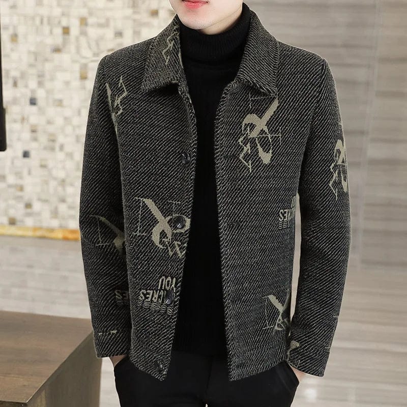 2023Men's short tweed jacket gold mink velvet tweed coat men's autumn and winter trend handsome thickened lapel jacket men