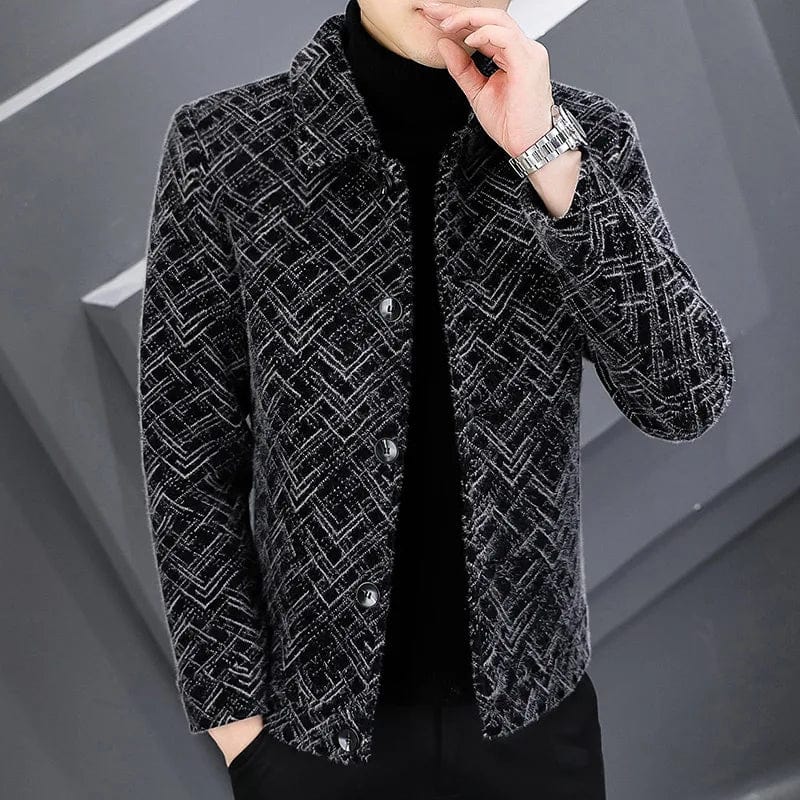 2023Men's short tweed jacket gold mink velvet tweed coat men's autumn and winter trend handsome thickened lapel jacket men