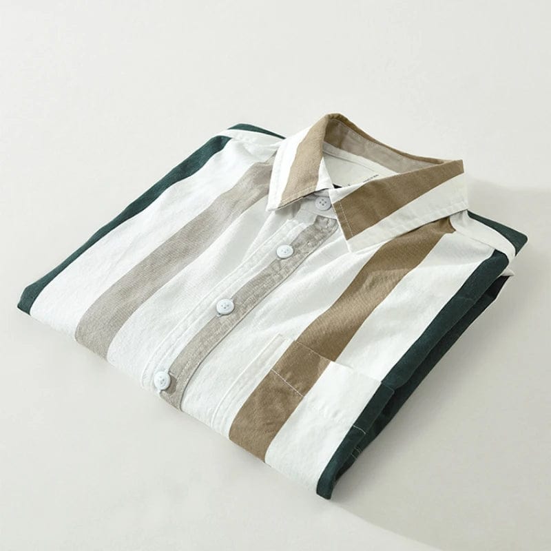 2024 Spring New Casual Striped 100% Cotton Long Sleeve Shirts for Men Clothing Simple Fresh Turn-down Collar Soft CM7220