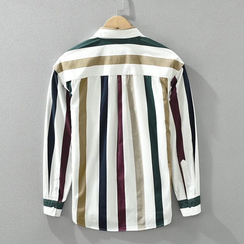 2024 Spring New Casual Striped 100% Cotton Long Sleeve Shirts for Men Clothing Simple Fresh Turn-down Collar Soft CM7220