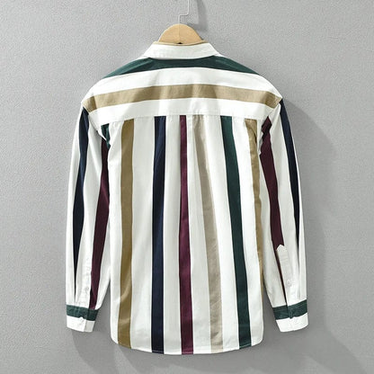 2024 Spring New Casual Striped 100% Cotton Long Sleeve Shirts for Men Clothing Simple Fresh Turn-down Collar Soft CM7220