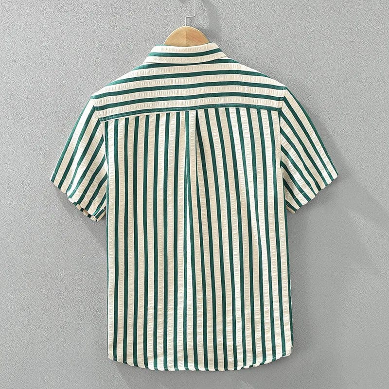 2024 Spring Summer New Simple Fresh Striped Short Sleeve Shirts Men Clothing Casual Cotton Thin Comfortable Streetwear CM8022