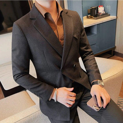 2024 Spring Unique Tailoring Blazer Jacket Men Double Breasted Buckle Casual Business Blazer Social Banquet Party Formal Coat