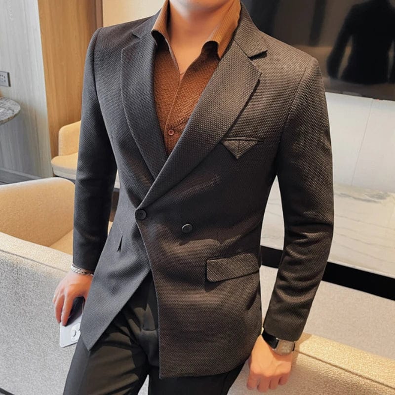 2024 Spring Unique Tailoring Blazer Jacket Men Double Breasted Buckle Casual Business Blazer Social Banquet Party Formal Coat