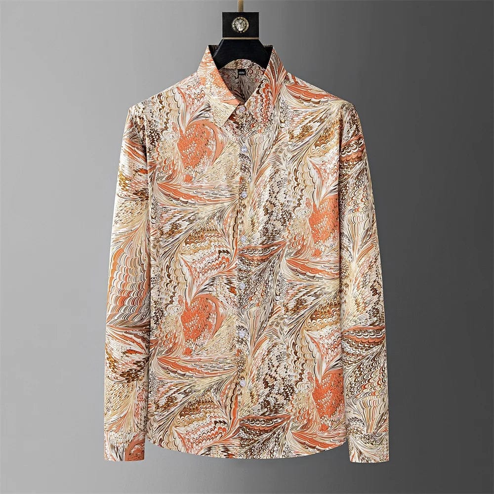 22 / 4XL 95-115KG 2024 Fashion Printed Shirts Men Long Sleeve Loose Shirts Casual Business Shirts Streetwear Social Party Holiday Hawaiian Shirt