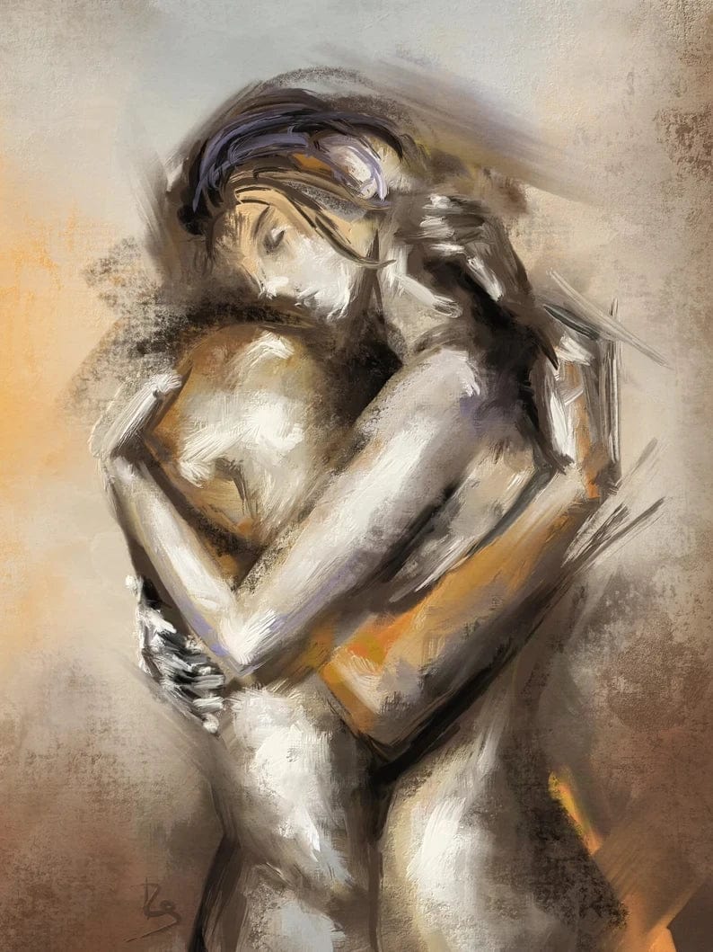 3 / 40X60cm Unframed Nordic Abstract Erotic Nude Lovers Embracing Artwork Canvas Painting HD Print Wall Art Pictures Bar Club Hotel Home Decoration