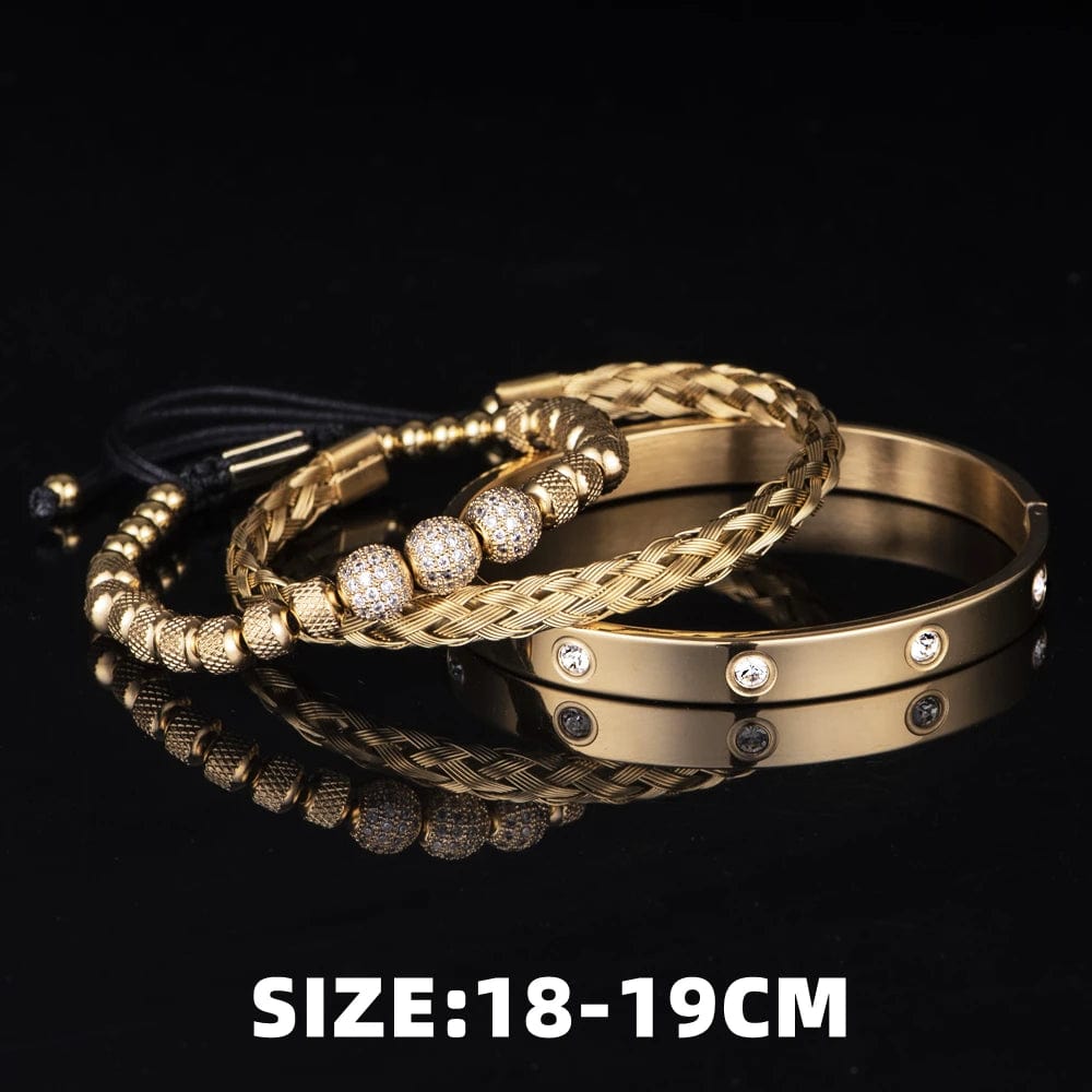 3pcs Luxury Micro Pave CZ Round Beads Royal Charm Men Bracelets Stainless Steel Crystals Bangles