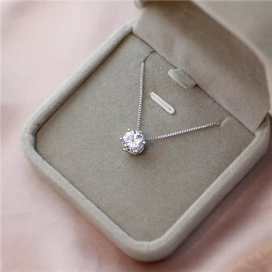 40 Add 6CM NK005 Women's 925 Sterling Silver Geometric Round Choker Necklace with AAA Zircon Pendant