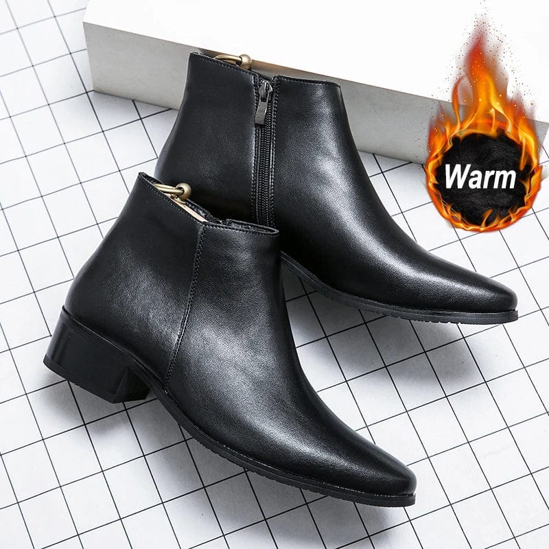 6119 Black with Fur / 43 Luxury Genuine Leather Designer Mens Chelsea Formal Casual Dress Business Shoes for Men Fashion Ankle Boots Original High Heels