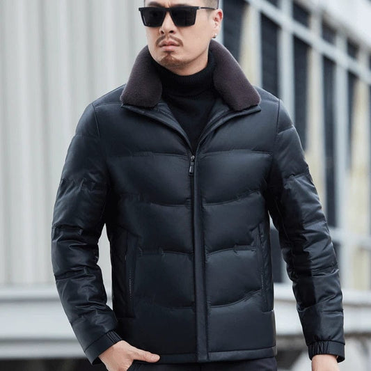 6627-Black / XL / CHINA YXL-6627 Men's Winter Genuine Leather Coat New Genuine Leather Down Coat Sheepskin Lamb Collar Thickened Coat