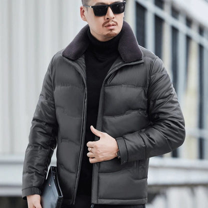 6627-Grey / 3XL / CHINA YXL-6627 Men's Winter Genuine Leather Coat New Genuine Leather Down Coat Sheepskin Lamb Collar Thickened Coat