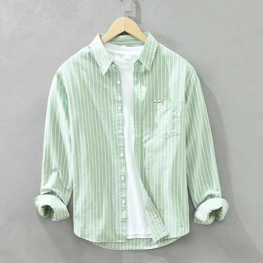 6628 green / XXXL Autumn New Green Striped Shirt for Men Cotton Long Sleeve Oxford Shirts Fashion Non-elastic Loose Men's Clothing