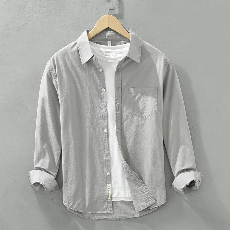 6667 gray / XXXL Men's Solid Pure Cotton Long Sleeve Shirt | Turn-Down Collar Casual Shirt