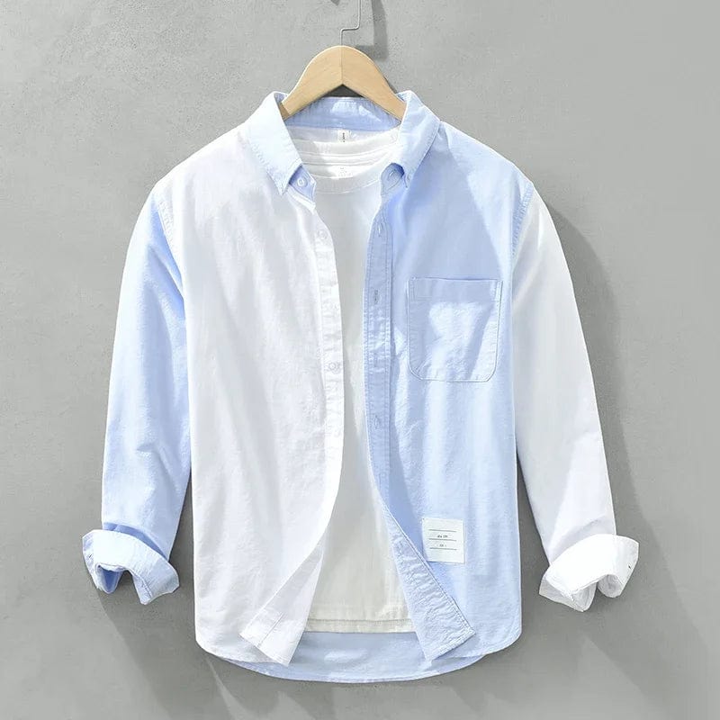 6720 blue / M Autumn New Long Sleeve Patchwork Shirt for Men Cotton Turn-down Collar Blue Shirts Fashion Men's Clothing