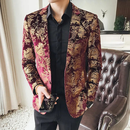 771 / Asia S 47-51kg 2022 Men's Blazer Fashion Autumn Winter Clothing Male Suit Jacket Printing Casual Slim Fit Fancy Party Singer Blazzer Coat S-5XL