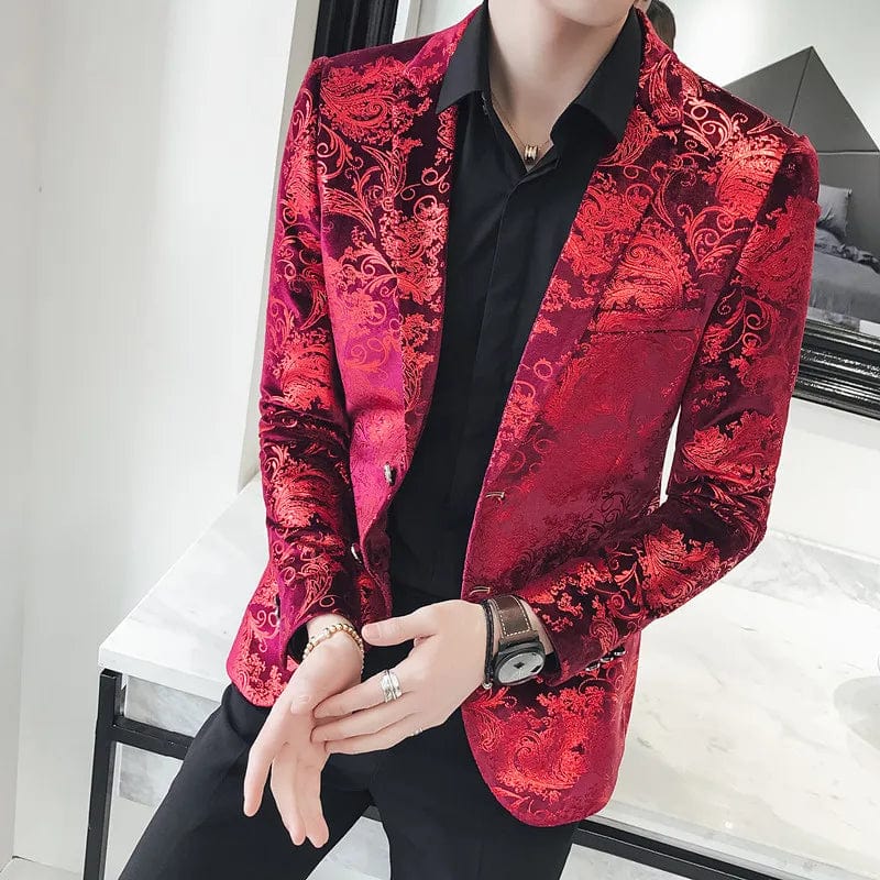 775 / Asia S 47-51kg 2022 Men's Blazer Fashion Autumn Winter Clothing Male Suit Jacket Printing Casual Slim Fit Fancy Party Singer Blazzer Coat S-5XL