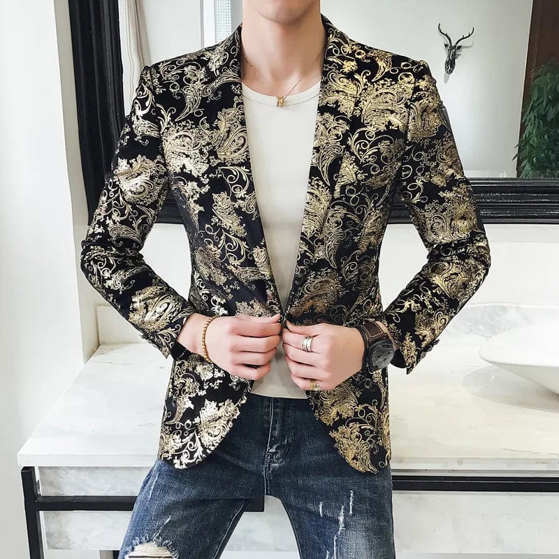 777 / Asia S 47-51kg 2022 Men's Blazer Fashion Autumn Winter Clothing Male Suit Jacket Printing Casual Slim Fit Fancy Party Singer Blazzer Coat S-5XL