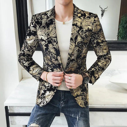 777 / Asia S 47-51kg 2022 Men's Blazer Fashion Autumn Winter Clothing Male Suit Jacket Printing Casual Slim Fit Fancy Party Singer Blazzer Coat S-5XL