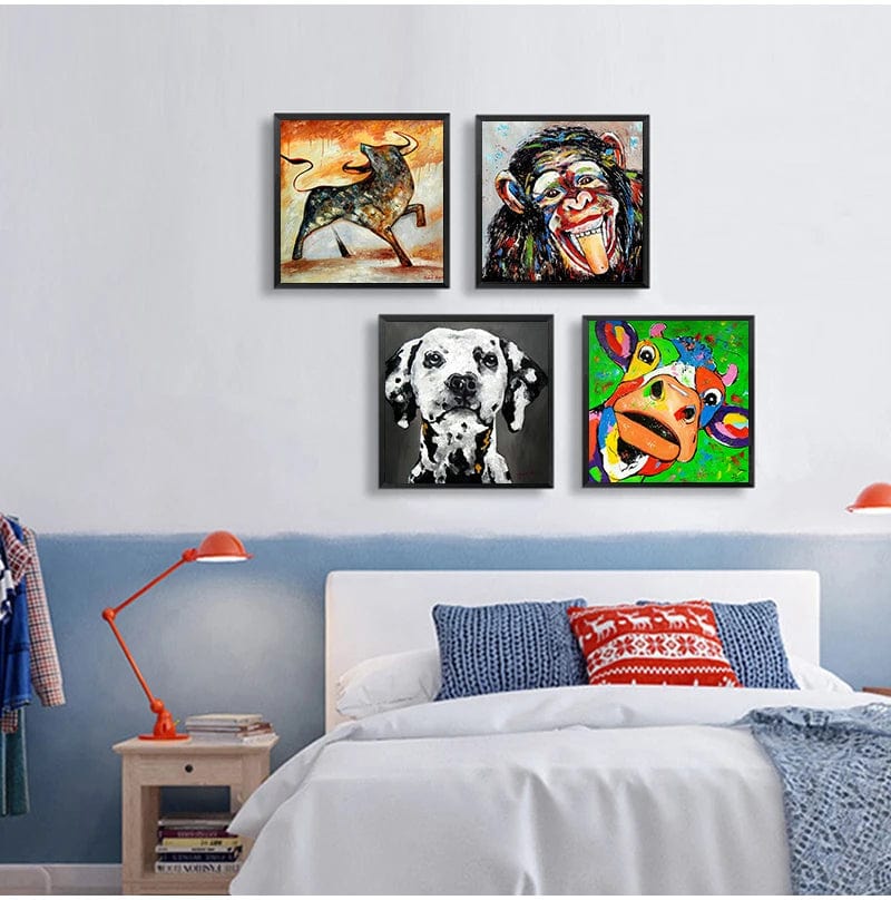 Abstract Animals Oil Paintings on Canvas Wall Art Posters and Prints Cute Dog Pig Monkey Canvas Pictures for Kids Room Decor