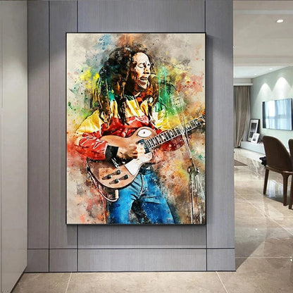 Abstract Bob Marley Canvas Painting Father of Music Portrait Posters and Prints Wall Art Picture Living Room Home Decoration