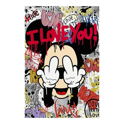 AE004-1 / 30X40cm Unframed Disney Graffiti Art Poster and Prints Mickey Mouse and Donald Duck Canvas Paintings Banksy Wall Art Picture for Home Decoration