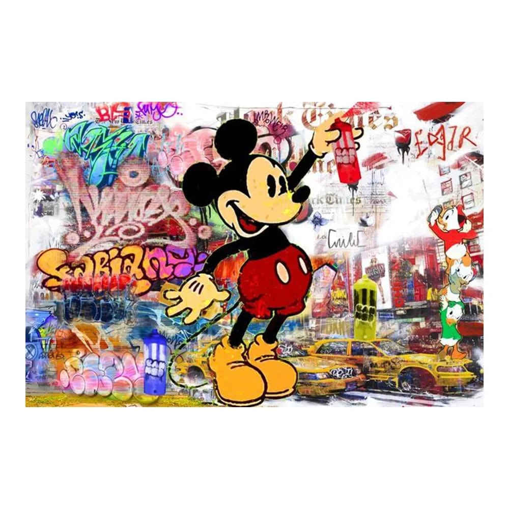 AE004-7 / 30X40cm Unframed Disney Graffiti Art Poster and Prints Mickey Mouse and Donald Duck Canvas Paintings Banksy Wall Art Picture for Home Decoration