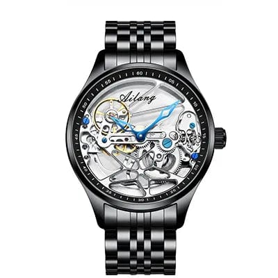 AILANG Luxury Steampunk Skeleton Mechanical Watch for Men - Transparent Hollow Design, Automatic Movement (Model 8625)