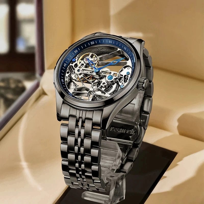 AILANG Skeleton Mechanical Mens Watches Top Brand Luxury Steampunk Transparent Hollow Automatic Watch Relogio Masculino 8625