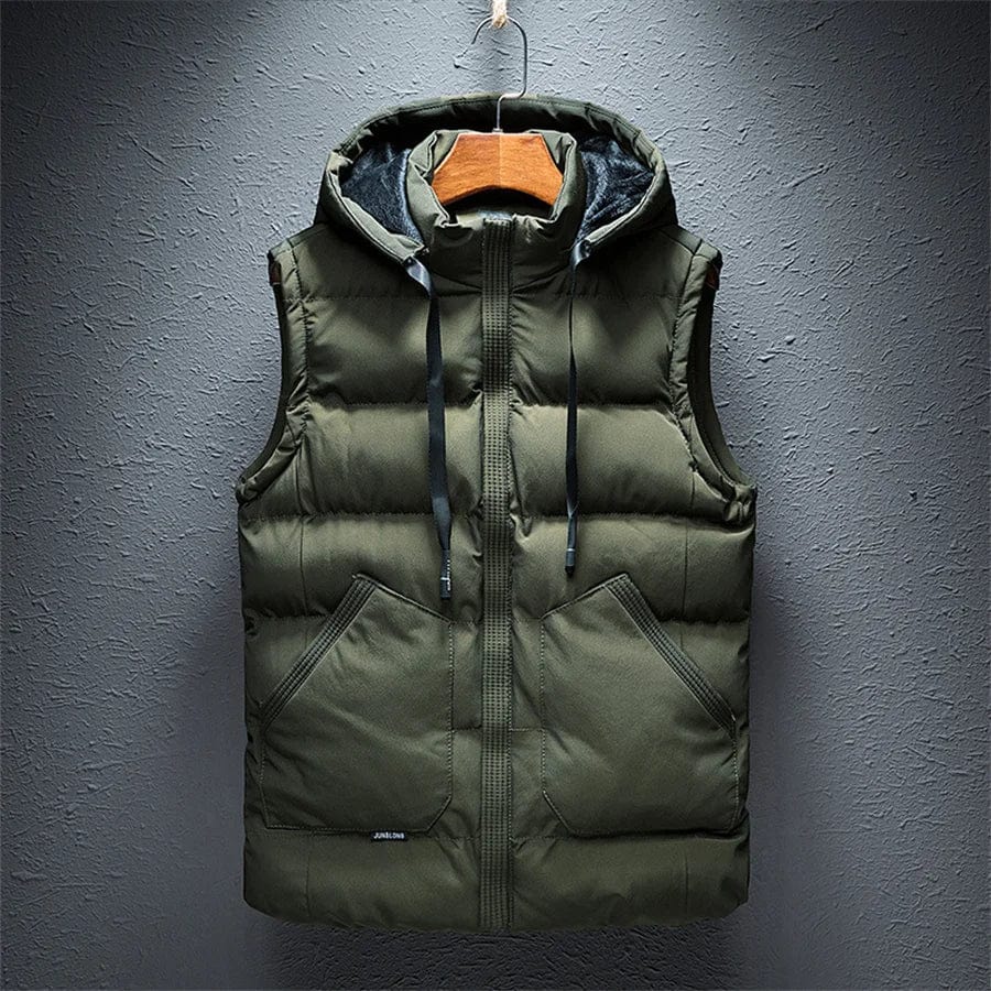 army green / M  (40-50kg) Men's Warm Sleeveless Working Vest Autumn Winter Casual Cotton Jacket Male Double Large Pocket Hooded Coat Waistcoat Oversize