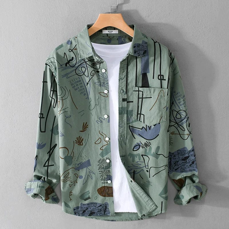 Army Green / XXL (Asian Size) New Designer Long-sleeve Casual Printed Cotton Quality Brand Shirts For Men Fashion Comfortable Thickness Tops Clothing Camisa