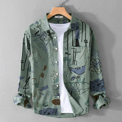 Army Green / XXL (Asian Size) New Designer Long-sleeve Casual Printed Cotton Quality Brand Shirts For Men Fashion Comfortable Thickness Tops Clothing Camisa